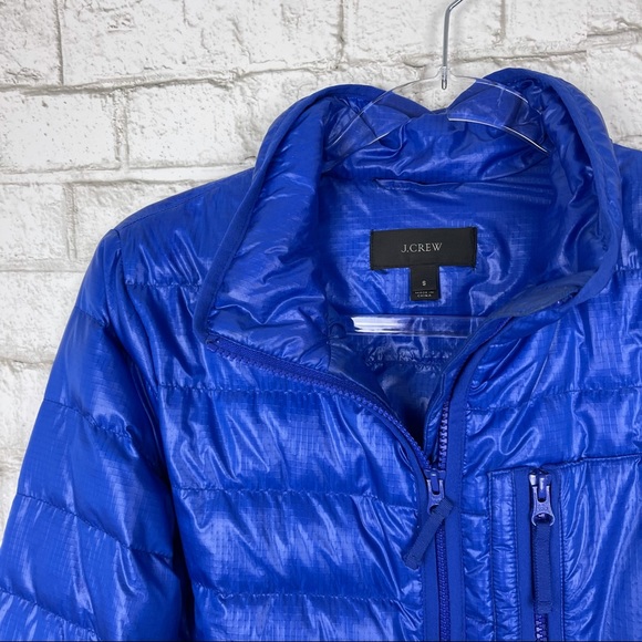 J. CREW Lightweight Down Jacket Puffer Coat Zip Quilted Shiny Regal Blue Small - Picture 7 of 7